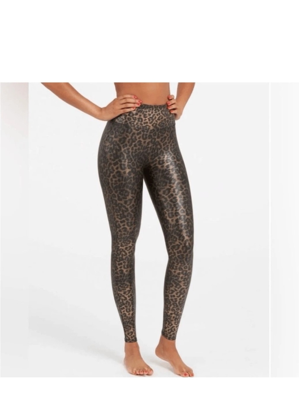 SPANX Leopard Print Faux Leather Leggings - Brown And Gold - Picture 3 of 8